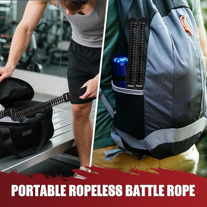 Weighted Ropeless Battle Ropes, Heavy Duty Portable Cordless Battle Ropes for Home Gym with Poster, Workout Exercise Rope for Strength Building, HIIT and Low-Impact Aerobic Training for Men & Women