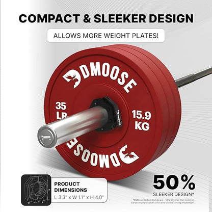 DMoose Fitness Barbell Clips 2 Inch (Pair) - Quick Release Olympic Barbell Clamps & Collars with Anti Slip TPR Grip for Secure Weightlifting and Powerlifting - Weight Clips for Bars at Home or Gym