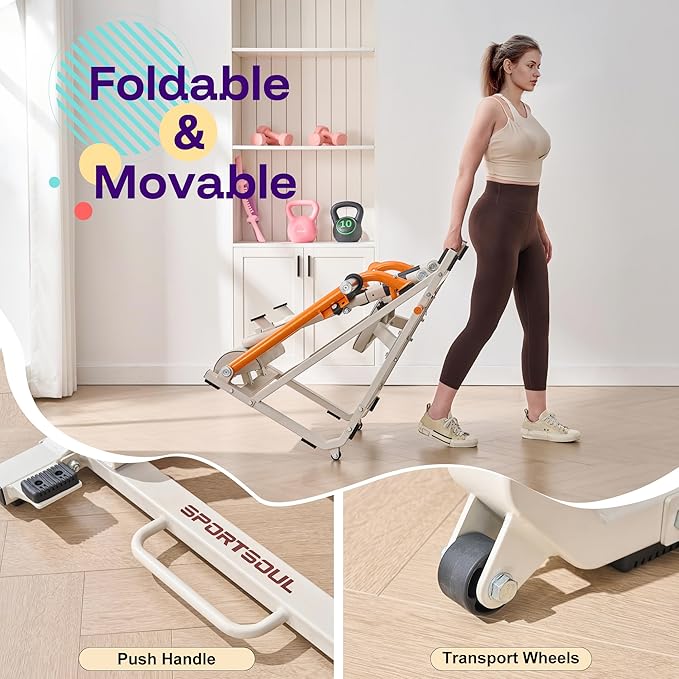 SPORTSOUL Foldable Hip Thrust Machine with Weight Holder, Plate-Loaded Glute Bridge Machine with Band Peg, Heavy Duty Glute Workout Equipment Home Gym for Booty Muscles Building, Adjustable Footboard