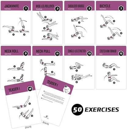 NewMe Fitness Pilates Workout Cards, Instructional Fitness Deck for Women & Men, Beginner Fitness Guide to Training Exercises at Home or Gym