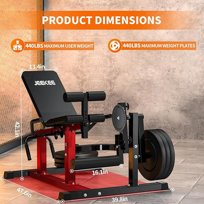JEEKEE 6-in-1 Leg Extension and Curl Machine, Adjustable Leg Workout Machine for Lower Body Training, 700LB Capacity Plate Loaded Leg Developer for Quads, Hamstrings & Glutes, Home Gym Equipment