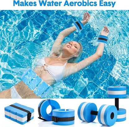 5 Pcs Pool Aquatic Exercise Set Including 2 Lightweight Water Dumbbells, 2 Ankle Swimming Weights, and Swim Belt Water Exercise Equipment for Aquatic Aerobics