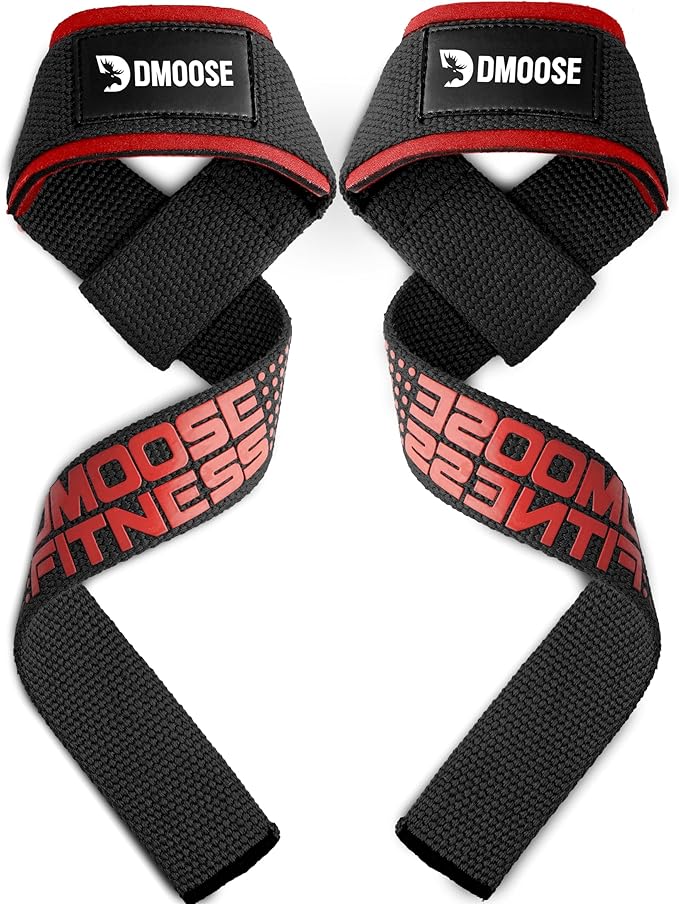 DMoose Fitness Lifting Straps 24" (Pair) - 5mm Padded Durable Wrist Straps for Weightlifting & Powerlifting - Cotton Lifting Strap with Silicone Grip for Men & Women - Deadlift Strap for Gym Workout