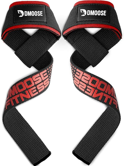 DMoose Fitness Lifting Straps 24" (Pair) - 5mm Padded Durable Wrist Straps for Weightlifting & Powerlifting - Cotton Lifting Strap with Silicone Grip for Men & Women - Deadlift Strap for Gym Workout