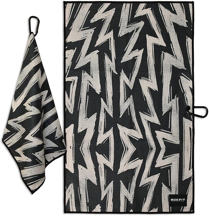 RokFit Gym & Golf Towel – Multi-Use, Quick-Dry, Durable Utility Towel with Bold Graphic and Carabiner Clip (Volt Pattern)