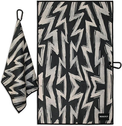 RokFit Gym & Golf Towel – Multi-Use, Quick-Dry, Durable Utility Towel with Bold Graphic and Carabiner Clip (Volt Pattern)