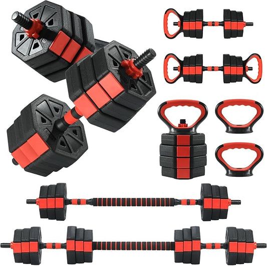4-in-1 Octagonal Adjustable Dumbbell Set (66/88Lbs) – Converts to Barbell, Kettlebell & Push-Up Stand, Home Gym Free Weights for Men & Women, Full Body Workout with Anti-Slip Handles, Space-Saving