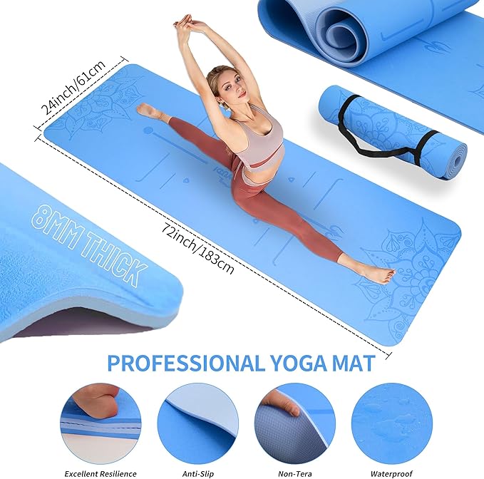Yoga Mat Thick, 6 Fabric Resistance Bands, 2 Pack Yoga Blocks, Home Workout Equipment Essentials Starter Kit for Beginners Full Body Toning