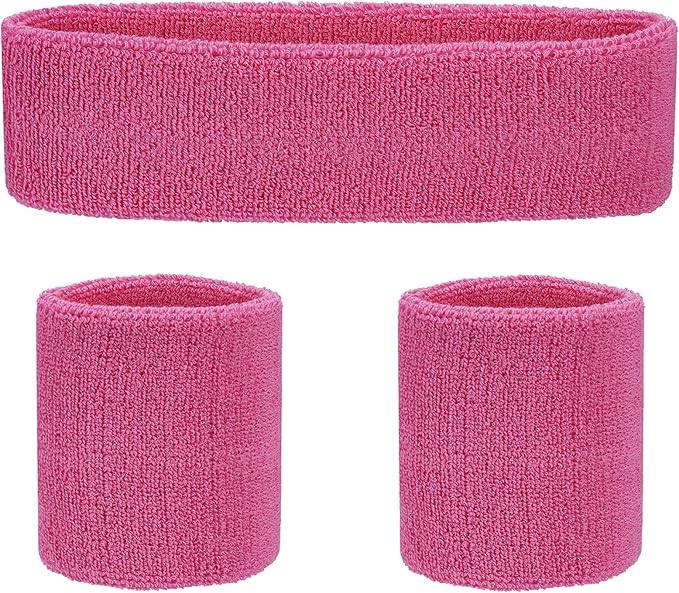 Sweatbands Headband and Wrist Set, Cotton Sweat Band for Athletic Men and Women, Sweatbands Sports Headbands for Working Out, Running, Basketball, Tennis, Yoga