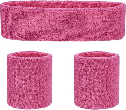 Sweatbands Headband and Wrist Set, Cotton Sweat Band for Athletic Men and Women, Sweatbands Sports Headbands for Working Out, Running, Basketball, Tennis, Yoga