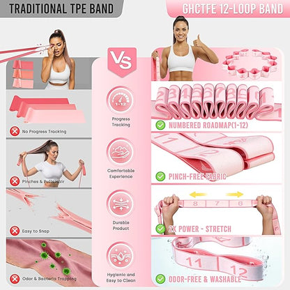 Resistance Bands, Stretch Band for Exercise, Physical Therapy, Rehab & Flexibility, Home Gym Equipment for Yoga, Pilates, Dance, Gymnastics, Number Loop Elastic Strap for Leg and Hip Stretches
