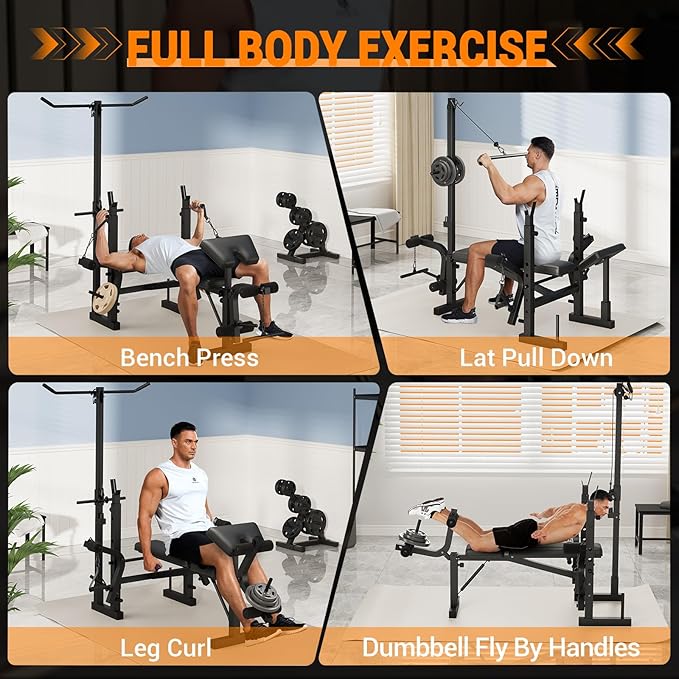 Adjustable Weight Bench for Home Gym, Multi-Function Strength Training Bench with Foldable Design, Heavy-Duty Steel Frame, Incline Decline Flat Positions, Full Body Workout Equipment