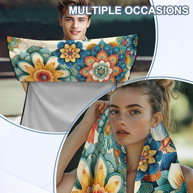 Bulopur Mandala Floral Sweat Seat Covers for Cars Boho Auto Accessories for Women Girly Blue Athletic Running Towel Car Seat Cover After Gym Surfing Yoga Workout