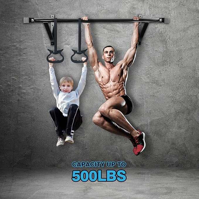 IRONWALLS Pull Up Bar Wall Mounted Home Gym, 500lbs Capacity Heavy Duty Iron Chin Up Bar Upper Body Workout Bar for Strength Training Equipment, Fitness Exercise Frame for Indoor Outdoor Use