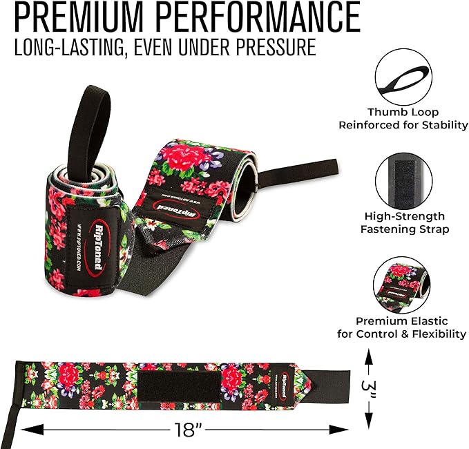 Rip Toned Wrist Wraps for Weightlifting – USPA & USAPL Approved 18" Wrist Straps for Powerlifting – Adjustable, Durable Gym Wraps with Thumb Loop – Maximum Support for Men & Women