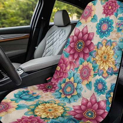 Bulopur Boho Mandala Floral Sweat Proof Towel for Car Seat Soft Comfortable Car Seat Towel Front Seats Cover After Gym Beach Yoga Workout Removable Bohemian Automotive Accessories
