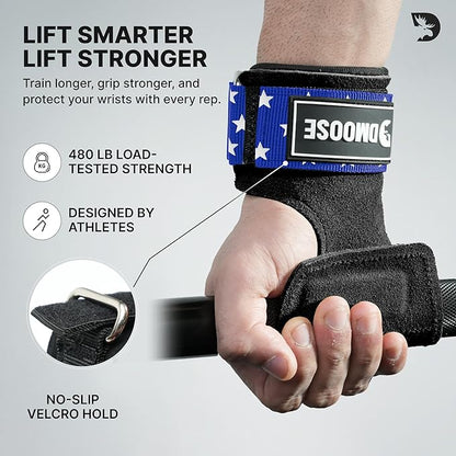 DMoose Fitness Weight Lifting Hooks (Pair) for Deadlifts, Pull Ups, Rows & Shrugs - Anti-Rip Nylon Strap Hand Grips with Thick Wrist Padding - Heavy Duty Wrist Straps for Weightlifting & Gym Workouts