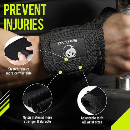 Slim Panda Wrist Wraps for Powerlifting & Weightlifting - Adjustable 18" Straps with Thumb Loops | Heavy Duty Wrist Support for Deadlift, Bench Press, Squats, 1 Pair