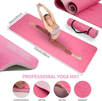 Yoga Mat Thick, 6 Fabric Resistance Bands, 2 Pack Yoga Blocks, Home Workout Equipment Essentials Starter Kit for Beginners Full Body Toning