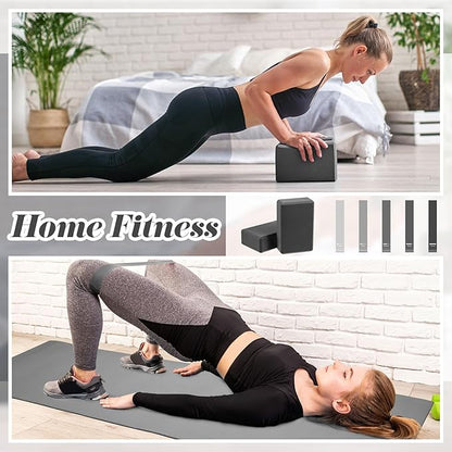 Liliful 10 Pcs Yoga Starter Kit Include 6mm Yoga Mat with Carry Strap, 2 Blocks, 65cm Pilates Ball, Stretch Strap, 5 Resistance Bands with Air Pump Home Workout Set for Beginners Women Men Gym