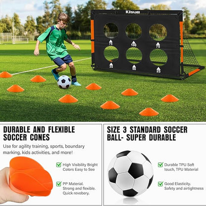 Kids Soccer Goal for Backyard Set - 2 of 6x4 ft Soccer Goals Training Equipment, Soccer Net for Kids Age 3-5 6-8 8-10 10-12, Ball, Targets for Toddler Kid Youth Soccer Games Sports Outdoor Play