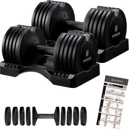 BYZOOM FITNESS Pure Series Adjustable Dumbbell - 12.5/25/27.5/75lb - ONE UNIT OR PAIR(check QTY before purchase) - 5-in-1/ 10-in-1 / 21-in-1 Flexible Hand Weights for Home Gym, Strength Training & Fitness Workouts, White OR Black