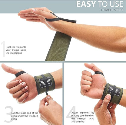 WARM BODY COLD MIND - Premium Cotton Weight Lifting Wrist Wraps for Cross Training, Powerlifting, Deadlift, Weightlifting, Gym, Wrist Straps, Workout, Fitness, Heavy-Duty Support with Thumb Loop