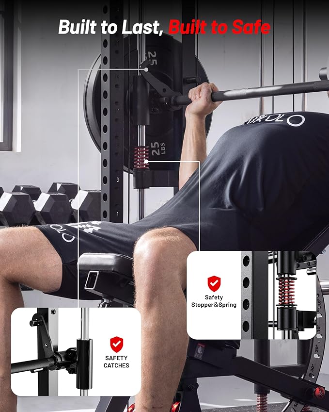 Mikolo M4 2.0 Smith Machine, 2200lbs Squat Rack with LAT-Pull Down System & Cable Crossover Machine, Training Equipment with Leg Hold-Down Attachment