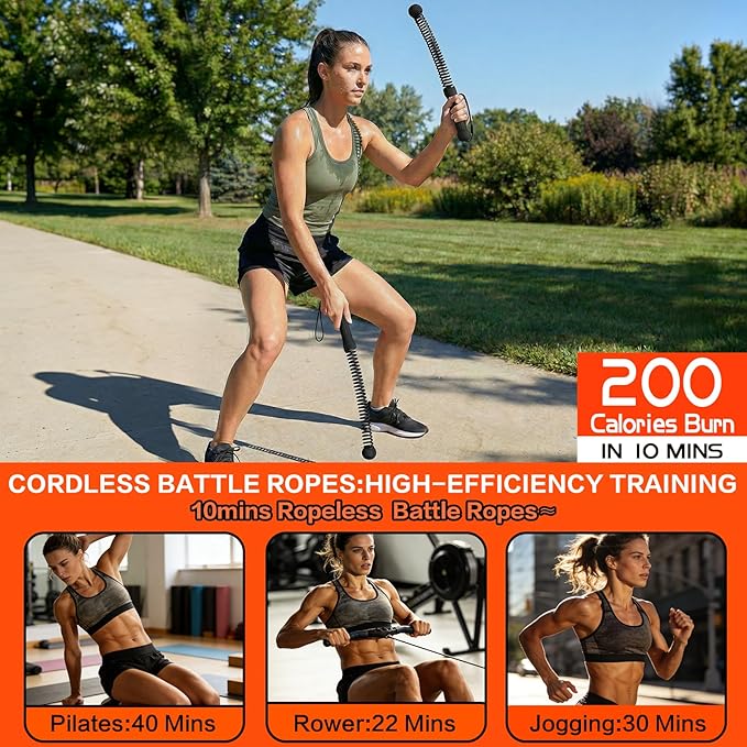 Ropeless Battle Ropes for Home Gym, Portable Cordless Weighted Battle Ropes with Storage Bag, High Calorie Burn for Men & Women, Fitness Equipment for HIIT & Low-Impact Aerobic Training