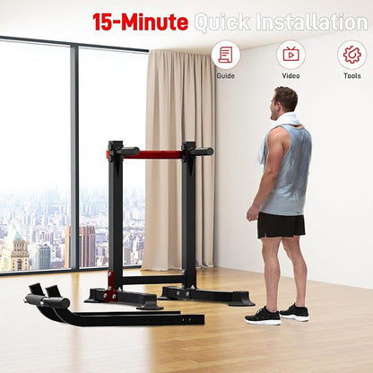 Outdoor Basic Power Tower, Pull Up Bar and Dip Station for Home Gym, 1400LBS Weight Capacity, Adjustable Height, Heavy Duty Steel Frame for Calisthenics, Strength Training Fitness Equipment