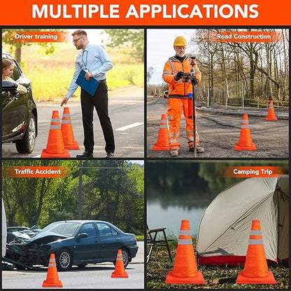 TENKAIWICK 18 Inch 10 Pack Traffic Cones, Collapsible Safety Cones, Multi Purpose Pop-up Cones with Reflective Collar, Orange Cones for Parking lot, Driveway, Driving Training etc
