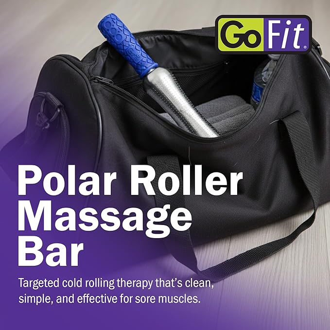 GoFit Polar Roller Cold Massage Bar Stainless Steel Cryotherapy Muscle Roller for Pain Relief and Recovery Smooth Rolling Ice Therapy Tool for Legs Arms Back Portable Freezer Ready with Manual