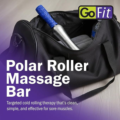 GoFit Polar Roller Cold Massage Bar Stainless Steel Cryotherapy Muscle Roller for Pain Relief and Recovery Smooth Rolling Ice Therapy Tool for Legs Arms Back Portable Freezer Ready with Manual