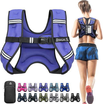 BAGAIL Comfort-Fit Weighted Vest for Woman, Even Weight Distribution, Faster Weight Loss, No-Chafe or Bounce for Walking & Running with Detachable Phone Pouch & Reflective Stripes (Available 5-30lbs)