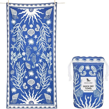 Dock & Bay Beach Towel - Quick Dry, Sand Free - Compact, Lightweight - 100% Recycled - Includes Bag - Ocean Treasure - Large (160x90cm, 63x35)