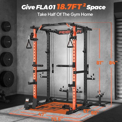 FEIERDUN FLA01 Power Cage Multi Function Squat Rack with Cable Crossover System,2000LBS Capacity with LAT Pulldown,10-in-1 Home Gym