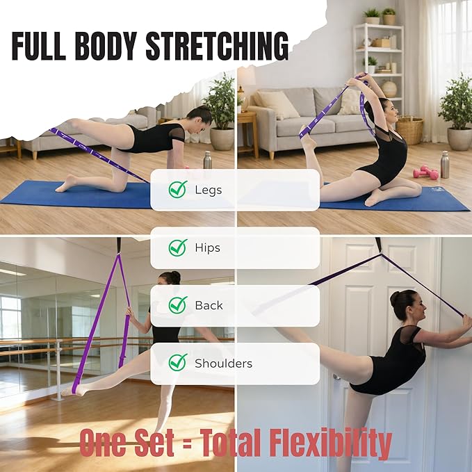 Danzcue Ballet Stretch Strap Set – Professional Dance Flexibility Trainer with Door Anchor, Extra Long Non-Slip Stretching Bands for Ballet, Jazz, Contemporary & Gymnastics