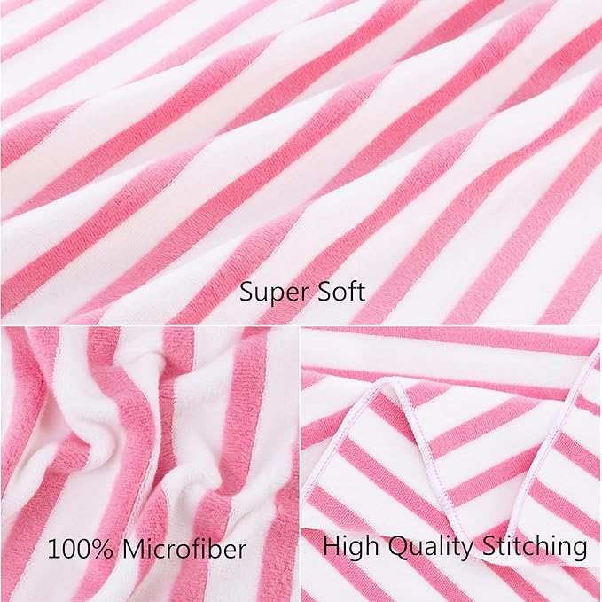 JML Beach Towels, 4 Pack, 30" x 60", Large Microfiber Bath Towel Set, Cabana Stripe, Absorbent, Quick Dry for Salon, Sauna, Hotel, Travel, Sport, Swimming, Pool, Yoga, Camping, Stripe Pink White