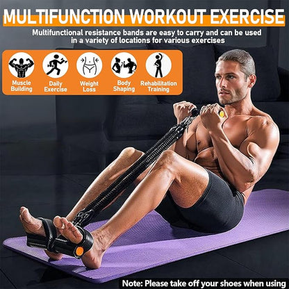 Upgrade Foot Pedal Resistance Band, 100lbs Adjustable 4 Tube Pedal Ankle Puller Resistance Band with Handle, Multifunction Home Gym Equipment, Stirrup Puller for Men Women for Full Body Workout
