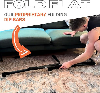 Folding Door Pullup Bar and Dip Bar Station - NO WOBBLE, Home Gym, Easy Storage, Power Tower Dip Station and Pull-up Bar for Doorway, Collapsible Dip Station, No Door Damage, High Weight Capacity, Foldable Bodyweight Workout Station