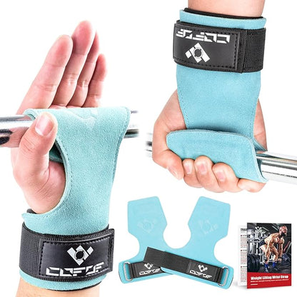 COFOF Weight Lifting Wrist Strap, Double Layer Leather Wrist Strap for Deadlift and Powerlifting, Adjustable Neoprene Padded Gym Workout Lifting Hooks (Pair)