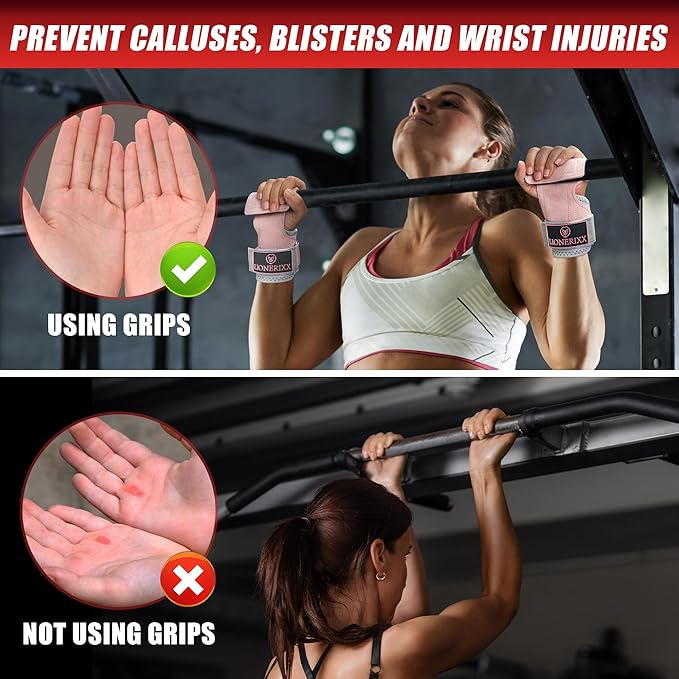 Pink Wrist Straps for Weightlifting Women - Dual Layer Leather Workout Grips for Deadlift and Powerlifting – Non-Slip Hand Wraps for Weight Lifting with Storage Bag