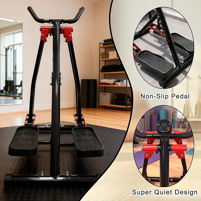 Air Walker Exercise Machine, Space Walker Elliptical Trainer with LCD Display, Adjustable Resistance for Home Use, Foldable Elliptical Whole Body Cardio Workout Equipment