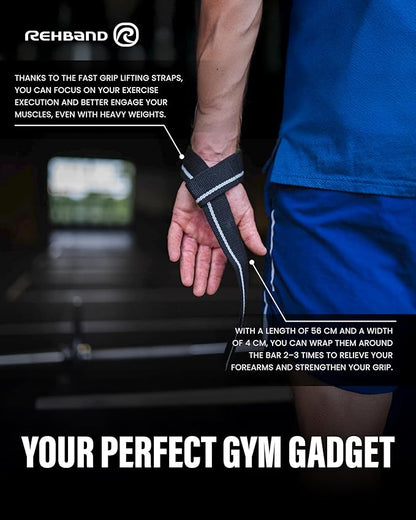 Rehband Lifting Straps for Strength Training, 1 Pair Fitness Pull Straps, 100% Cotton, 56cm Grip Support for Bodybuilding, More Grip Strength Weightlifting