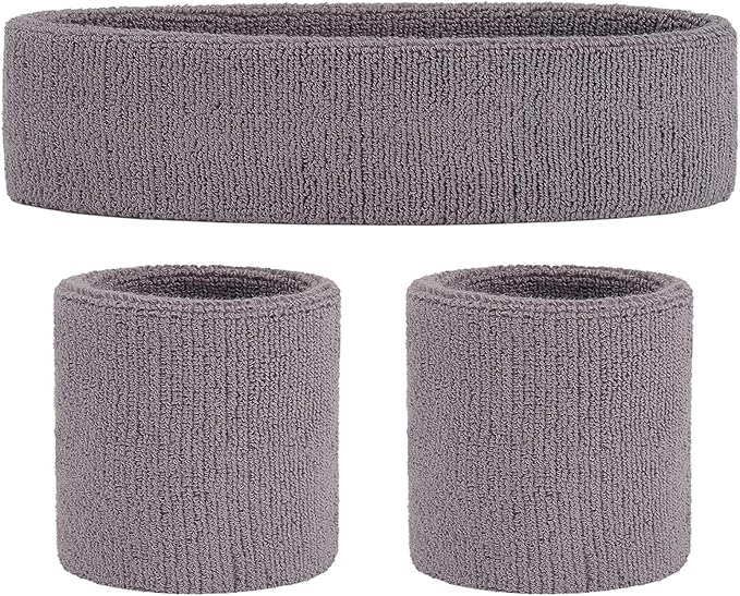 ONUPGO Sweatband Set Sports Headband Wristband Set Sweatbands Terry Cloth Wristband Wrist Sweatband Headbands Moisture Wicking Sweat Absorbing Head Band
