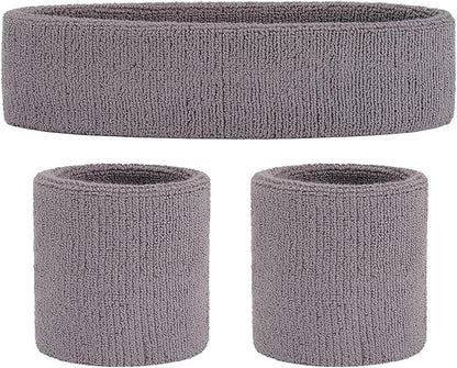 ONUPGO Sweatband Set Sports Headband Wristband Set Sweatbands Terry Cloth Wristband Wrist Sweatband Headbands Moisture Wicking Sweat Absorbing Head Band