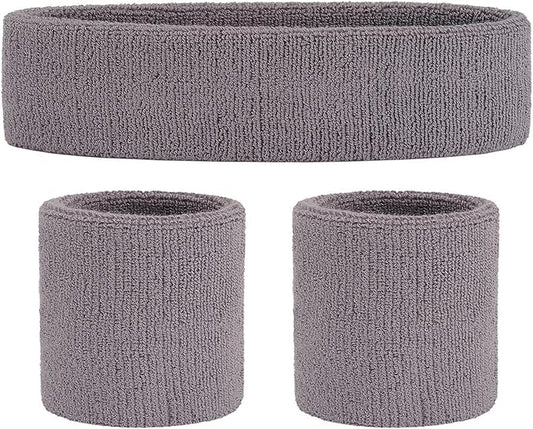 ONUPGO Sweatband Set Sports Headband Wristband Set Sweatbands Terry Cloth Wristband Wrist Sweatband Headbands Moisture Wicking Sweat Absorbing Head Band