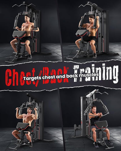 Sportsroyals Home Gym, Multifuntional Workout Station with 150LBS Weight Stack, Full Body Workout Equipment for Home Exercise Fitness
