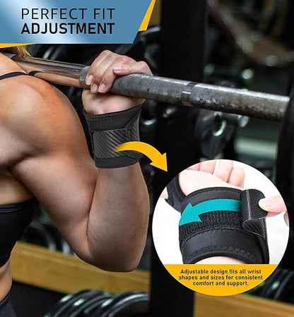 2-Pack Weightlifting Wrist Wraps, Durable Thick Neoprene Wrist Brace Support for Powerlifting, Gym Workouts, Tennis | Pain Relief for Carpal Tunnel, Arthritis, Tendonitis - Adjustable (Black)
