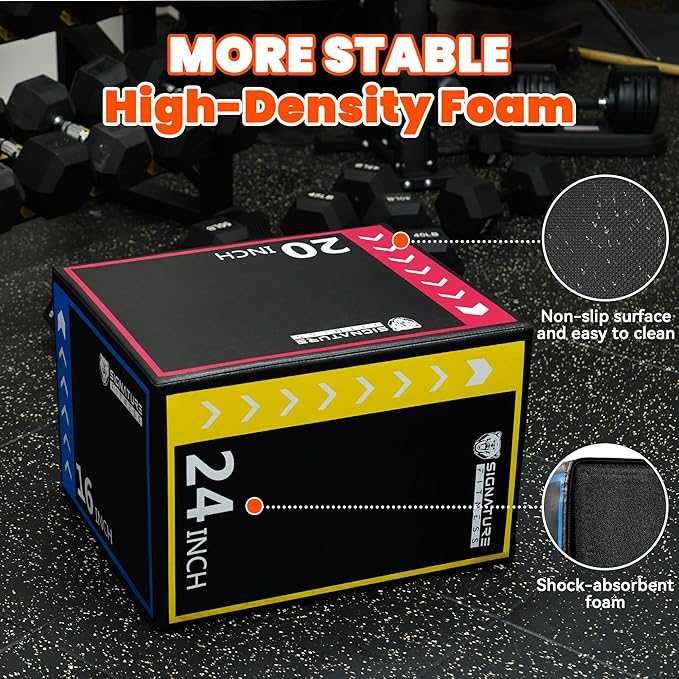 Fitvids 10LB Foam Plyo Jumping Exercise Box, 16”x20”x24” plyometric Workout box for Home Gym Workout, High Density Foam Core, Non-Slip Surface, Suitable for Box Jumps, Step-Up, Box Squat, Fitness Training, Multi-color